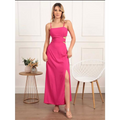 Vestido Longo Feminino Alcinha Com Fenda Lateral Vazado Com Amarração