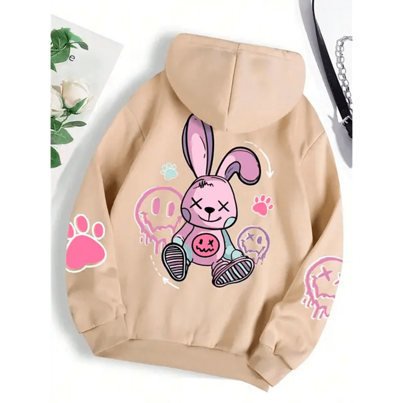 Moletom Canguru Feminino Inverno Estampa Coelho Tumblr Estiloso