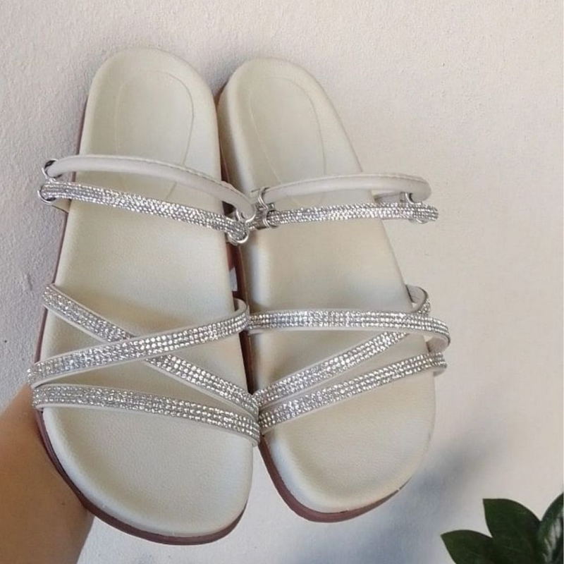 Sandália Papete Feminina Strass Sandália Strass Birken Com Brilho