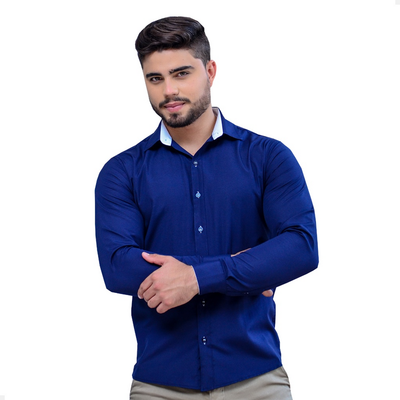 Camisa Masculina Social Slim Manga Longa