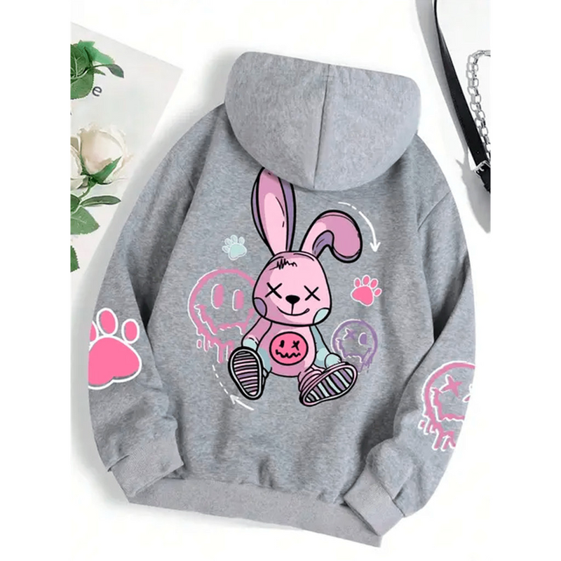 Moletom Canguru Feminino Inverno Estampa Coelho Tumblr Estiloso