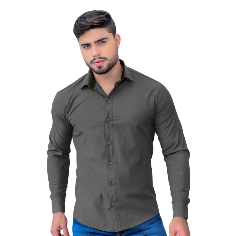 Camisa Masculina Social Slim Manga Longa