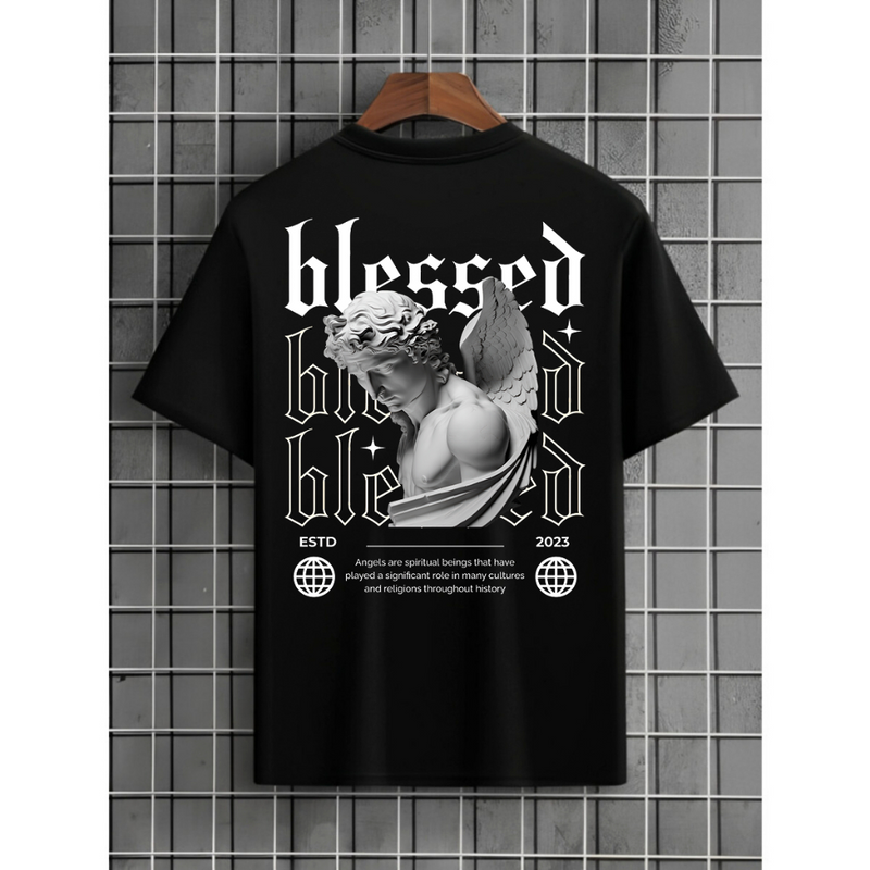 Camiseta Masculina em Algodão Camisa Blessed Streetwear Oversized