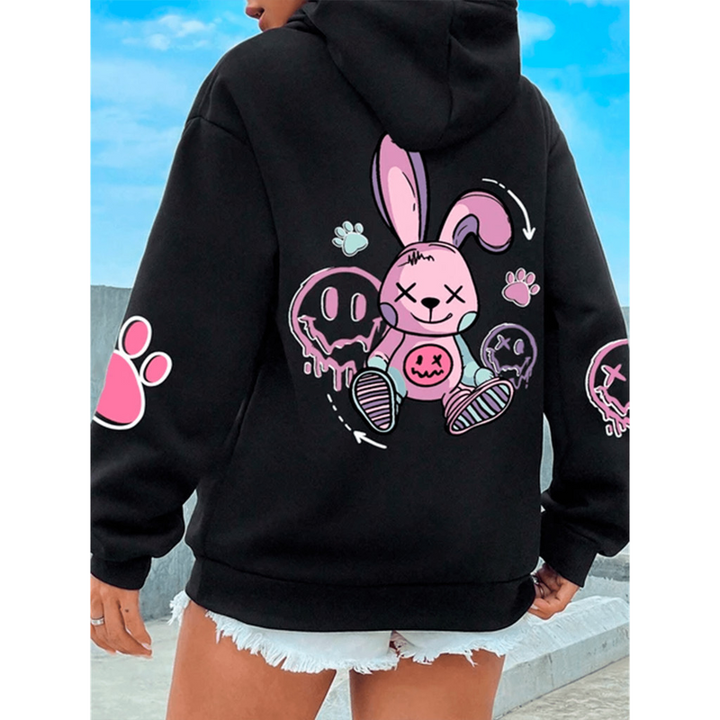 Moletom Canguru Feminino Inverno Estampa Coelho Tumblr Estiloso