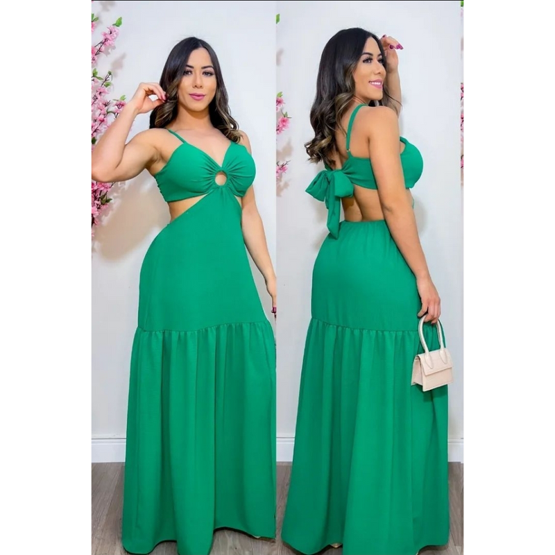 Vestido longo de argola decotado modelo alcinha