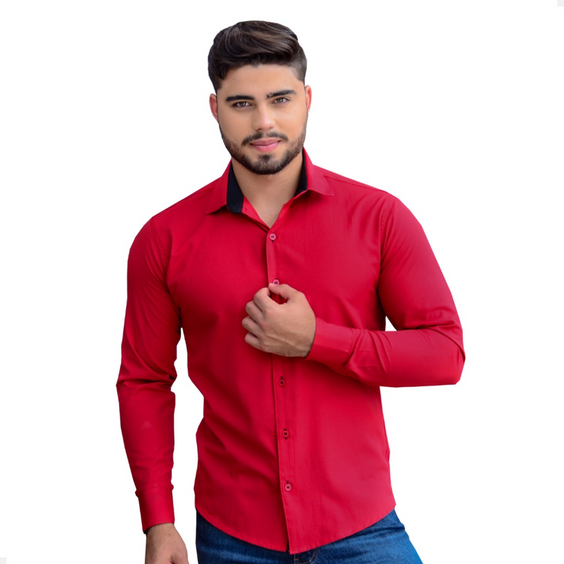 Camisa Masculina Social Slim Manga Longa